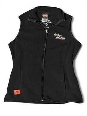 Vintage Harley Davidson Black Zip Up Fleece Vest